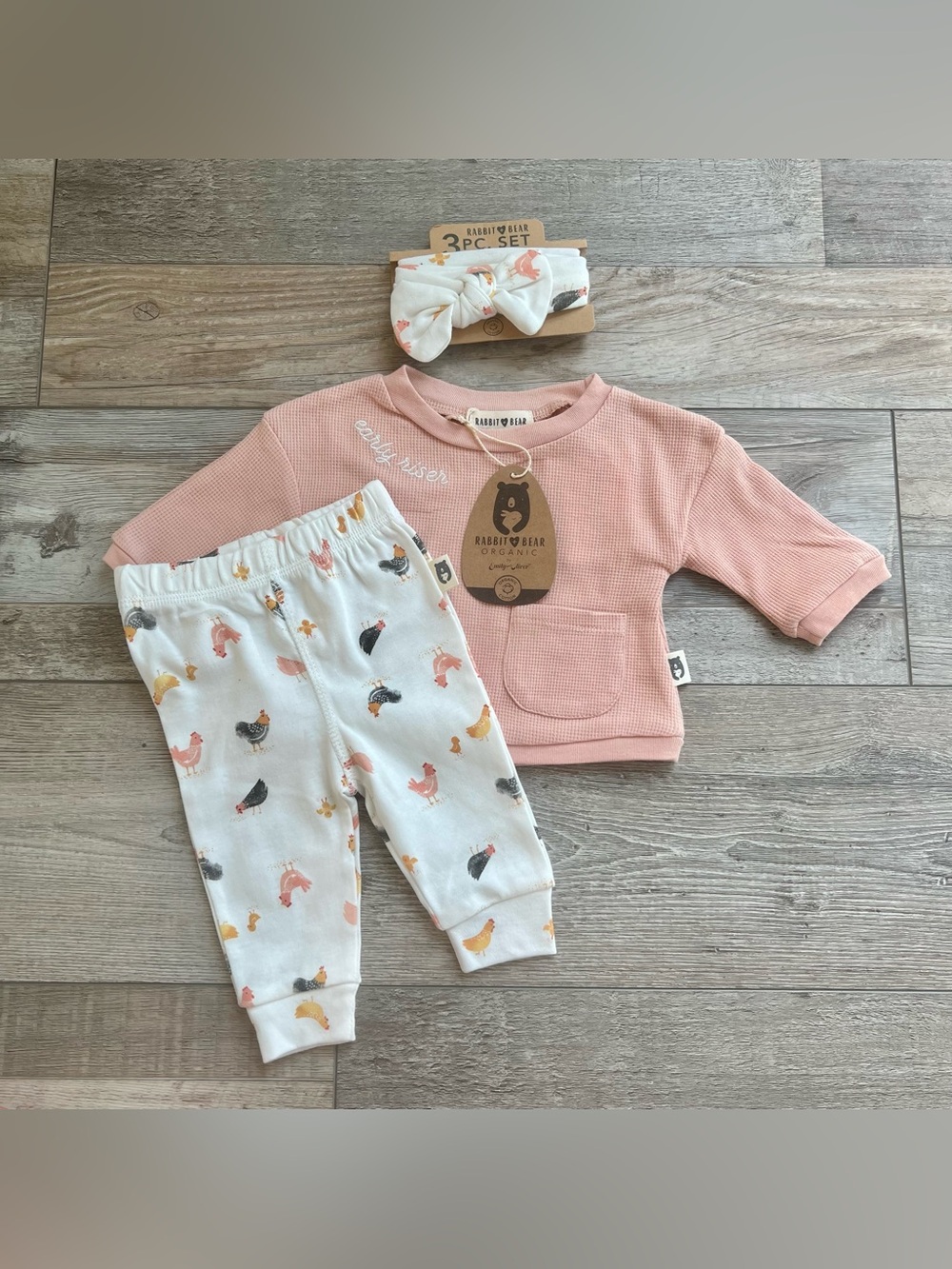 NWT Rabbit + Bear Girls Early Riser Chicken Outfit Size 0/3 Months